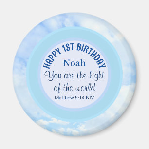 Aimant Bébé Bleu 1er Anniversaire Foi chrétienne Bible Ve