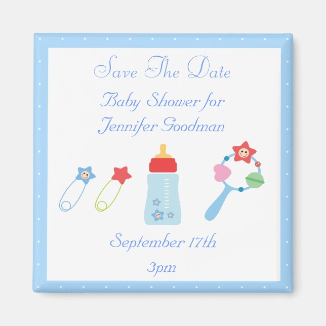 Aimant Bébé Bouteille & Bateau Enregistrer Le Baby shower (Devant)