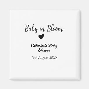 Aimant Bébé en fleurs baby shower simple cœur noir date