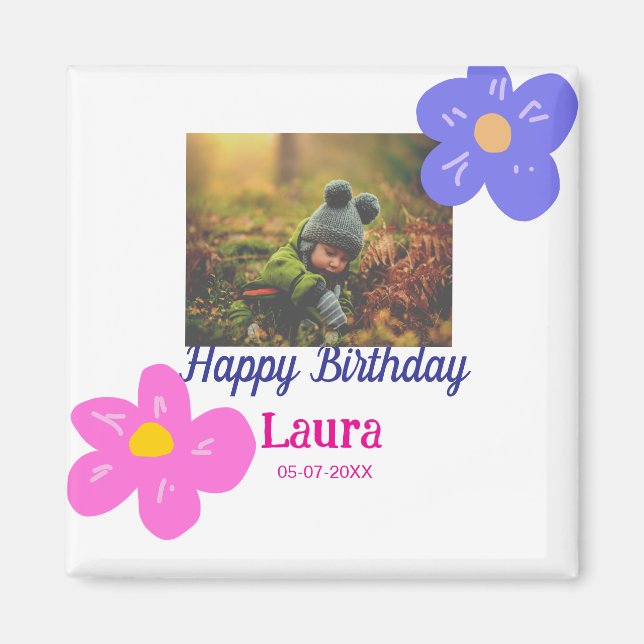 Aimant Bébé enfants 1er anniversaire ajouter le nom date  (Devant)