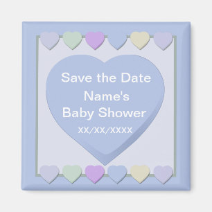 Aimant Bébé Garçon Sauvez la date Douche Coeurs Bleus 