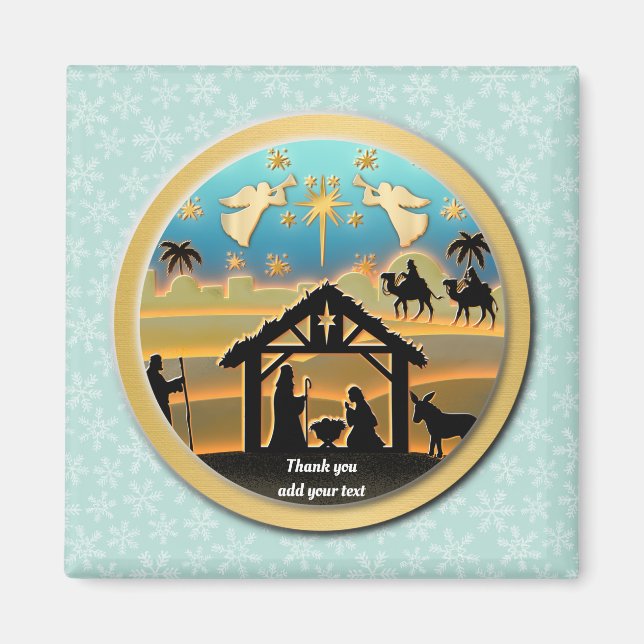 Aimant Bébé Jésus scène de la Nativité, Naissance de Jésu (Devant)