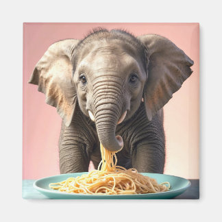 Aimant Bébé mignon Eléphant Manger Spaghetti