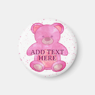Aimant Bébé mignon Ours En Rose Texte Personnalisé
