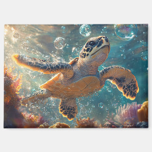 Aimant Bébé mignonne tortue de mer avec bulles