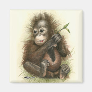 Aimant Bébé orang-outan avec des feuilles