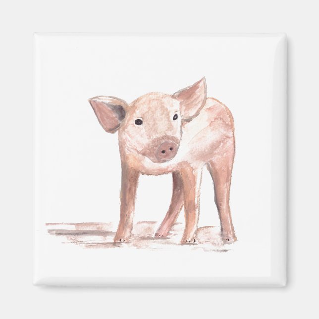 Aimant Bébé porcelet cochon art Animal Aquarelle ferme (Devant)