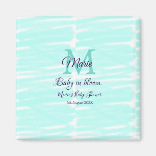 Aimant Bébé vert pastel en fleurs, douche de bébé monogra