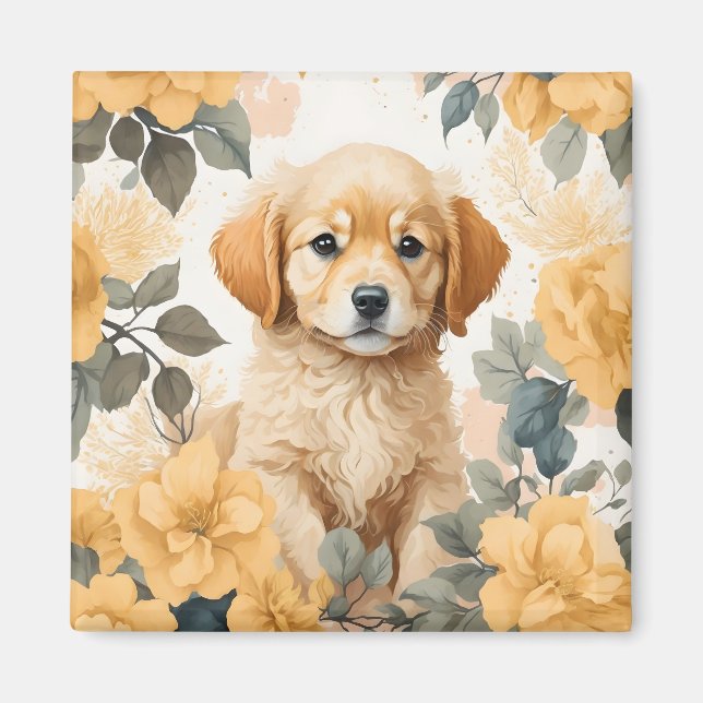 Aimant Bébés mignons animaux | Golden Retriever Puppy (Devant)