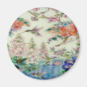 Aimant Bel art en verre souillé de fleurs de colibris