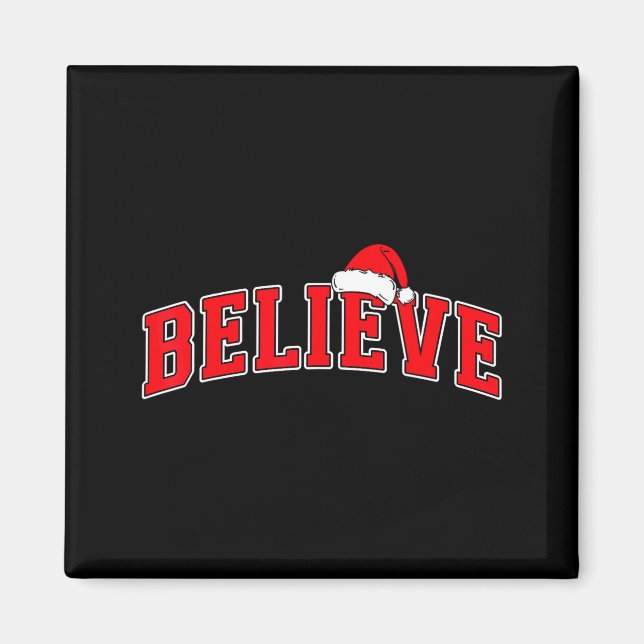 Aimant Believe Christmas Varsity Text With Santa Hat Fami (Devant)