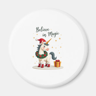 Aimant Believe in Magic Festive Unicorn wearing a Christm