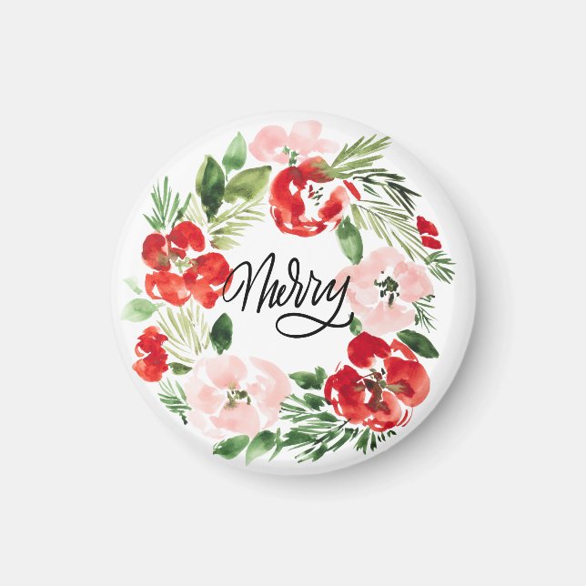 Aimant Belle aquarelle couronne de Noël Joyeux (Devant)