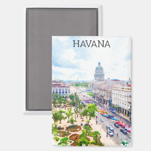 Aimant Belle aquarelle rétro Havana Cuba