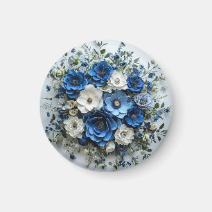 Aimant Belle composition florale bleue et blanche