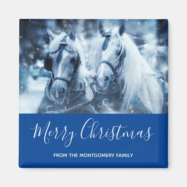 Aimant Belle équipe Cheval hiver Photo Noël (Devant)
