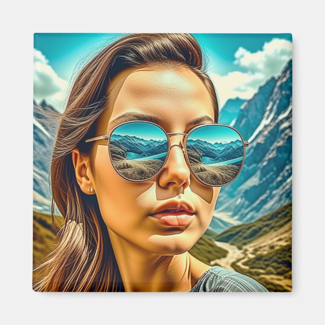 Aimant Belle femme dans les lunettes de soleil La réflexi (Devant)