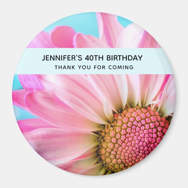 Aimant Belle Fleur rose Gros plan Photo Anniversaire (Devant)