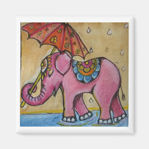 Aimant Belle illustration d'éléphant indien rose