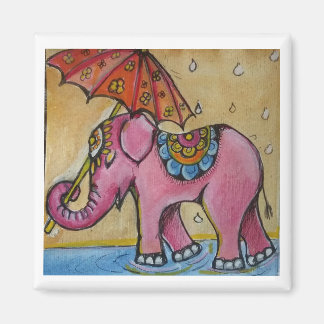 Aimant Belle illustration d'éléphant indien rose