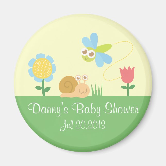Aimant Belle libellule de jardin et Baby shower d'escargo (Devant)