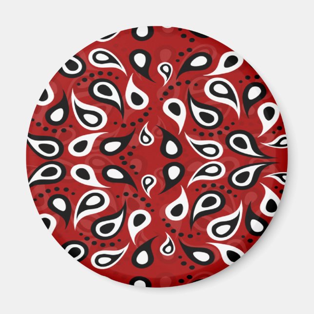 Aimant Belle Paisley blanc noir et rouge motif (Devant)