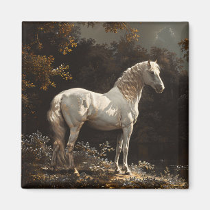 Aimant Belle peinture à l'huile de cheval blanc Vintage