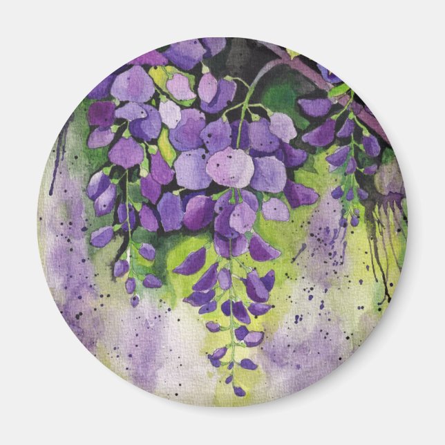 Aimant Belles Fleurs De Wisteria Dans Aquarelle (Devant)