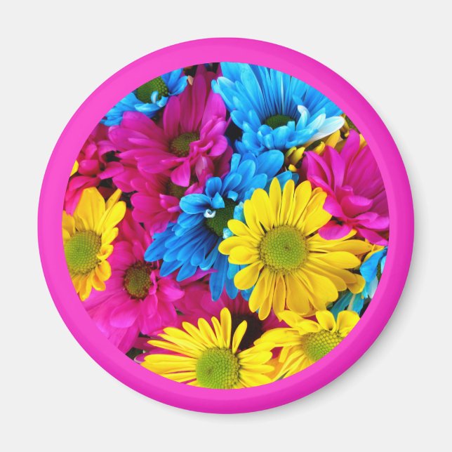 Aimant Belles Fleurs Floral Circle Design Bordure rose (Devant)