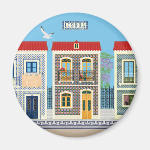 Aimant Belles maisons portugaises avec tuiles ou azulejos