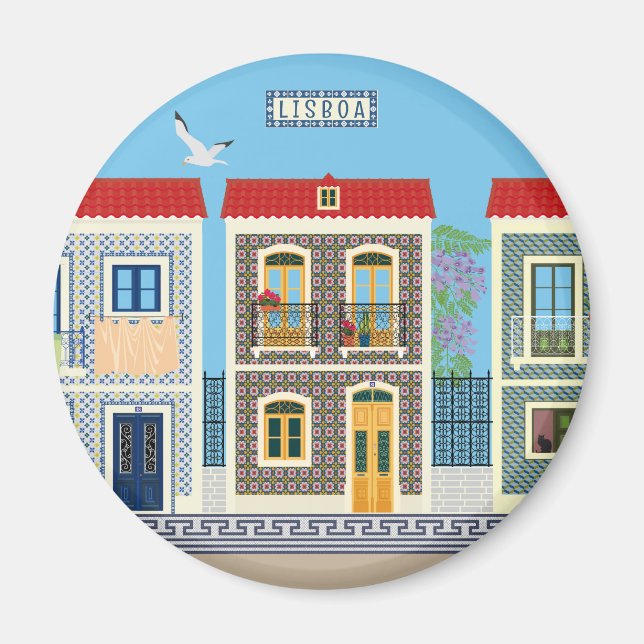 Aimant Belles maisons portugaises avec tuiles ou azulejos (Devant)