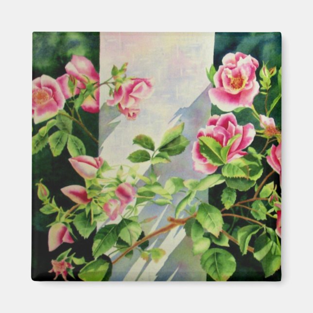 Aimant Belles roses roses roses, roses rouges, aquarelle  (Devant)