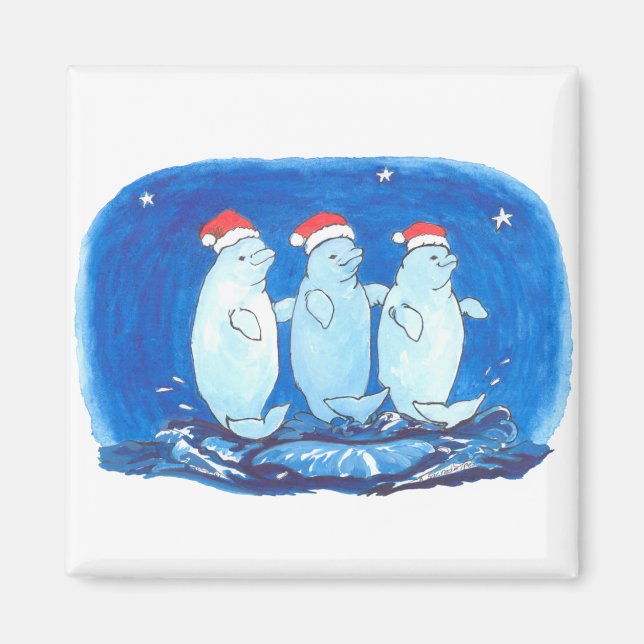 Aimant Béluga de Noël mignons dansant sur des vagues (Devant)