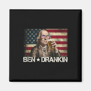 Aimant Ben Drankin Funny Beer 4 juillet Drapeau rétro Usa