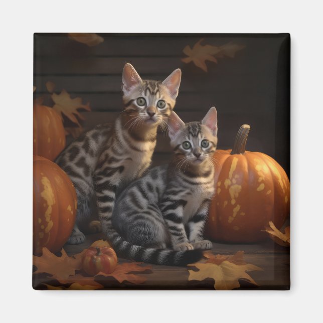 Aimant Bengal Kitten Automne Citrouille de plaisir (Devant)