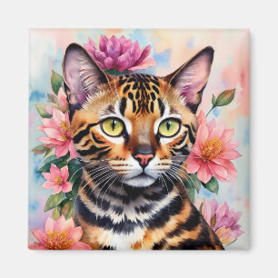 Aimant Bengale Chat Aquarelle Art Floral