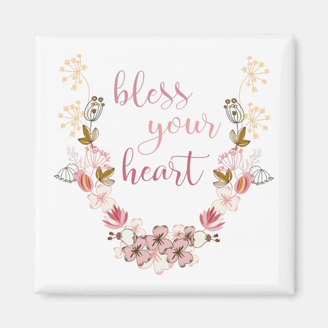 Aimant Bénissez votre coeur (fleurs roses) (Devant)