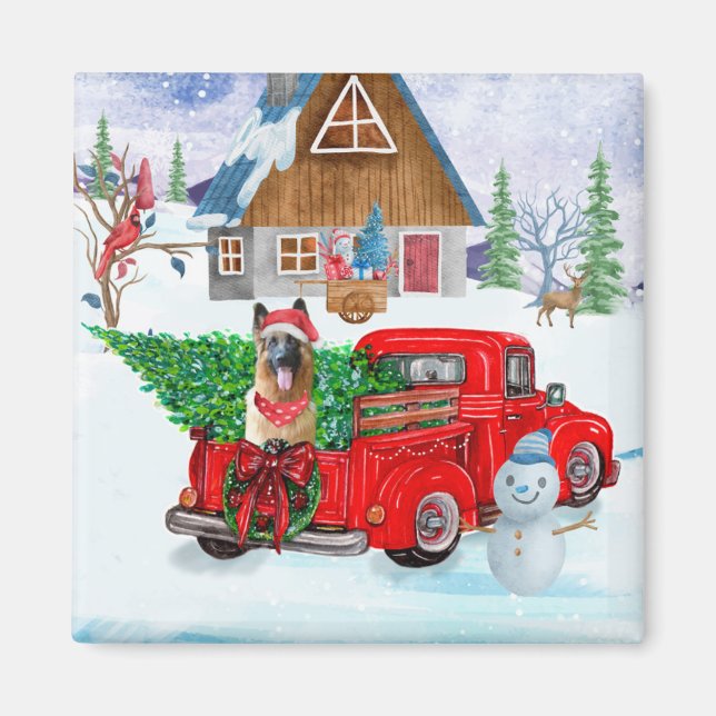 Aimant Berger Allemand En Livraison De Noël Camion Neige (Devant)