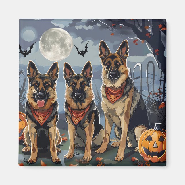 Aimant Berger allemand Halloween Éffrayant (Devant)
