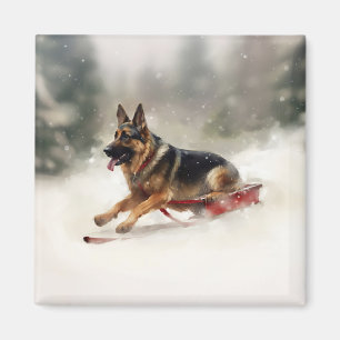 Aimant Berger allemand neige de Noël hiver