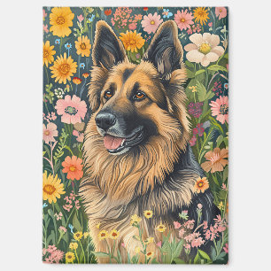 Aimant Berger allemand Whimsical dans un jardin de fleurs