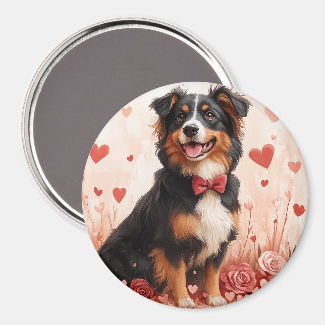 Aimant Berger australien avec Rose - Saint Valentin (Recto/Verso)