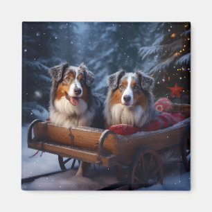 Aimant Berger Australien enneigé Traîneau Décoration de N