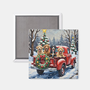 Aimant Bernedoodle Noël Camion Rouge Fêtes