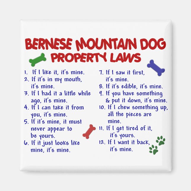 Aimant BERNESE MOUNTAIN DOG Propriété Lois 2 (Devant)