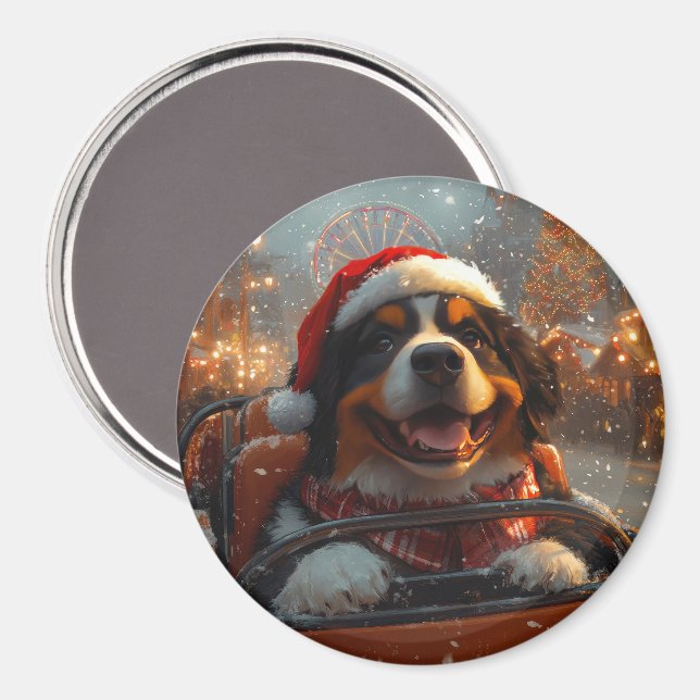 Aimant Bernois Mountain Dog Roller Dessous de verre Noël (Recto/Verso)