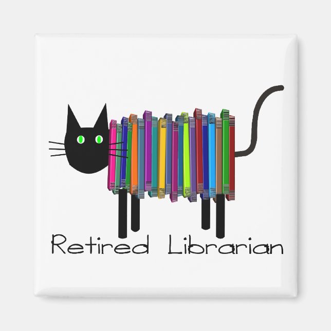 Aimant Bibliothécaire à la retraite Livre Cadeaux de chat (Devant)