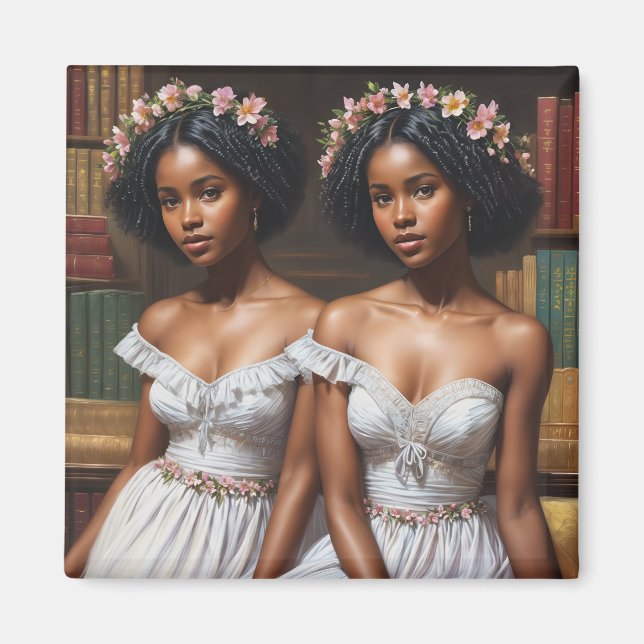 Aimant Bibliothèque Twin Sisters Melanin Gemini (Devant)