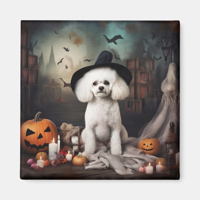 Aimant Bichon Frise Citrouilles Halloween effrayant (Devant)