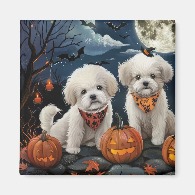 Aimant Bichon Frise Halloween Éffrayant (Devant)